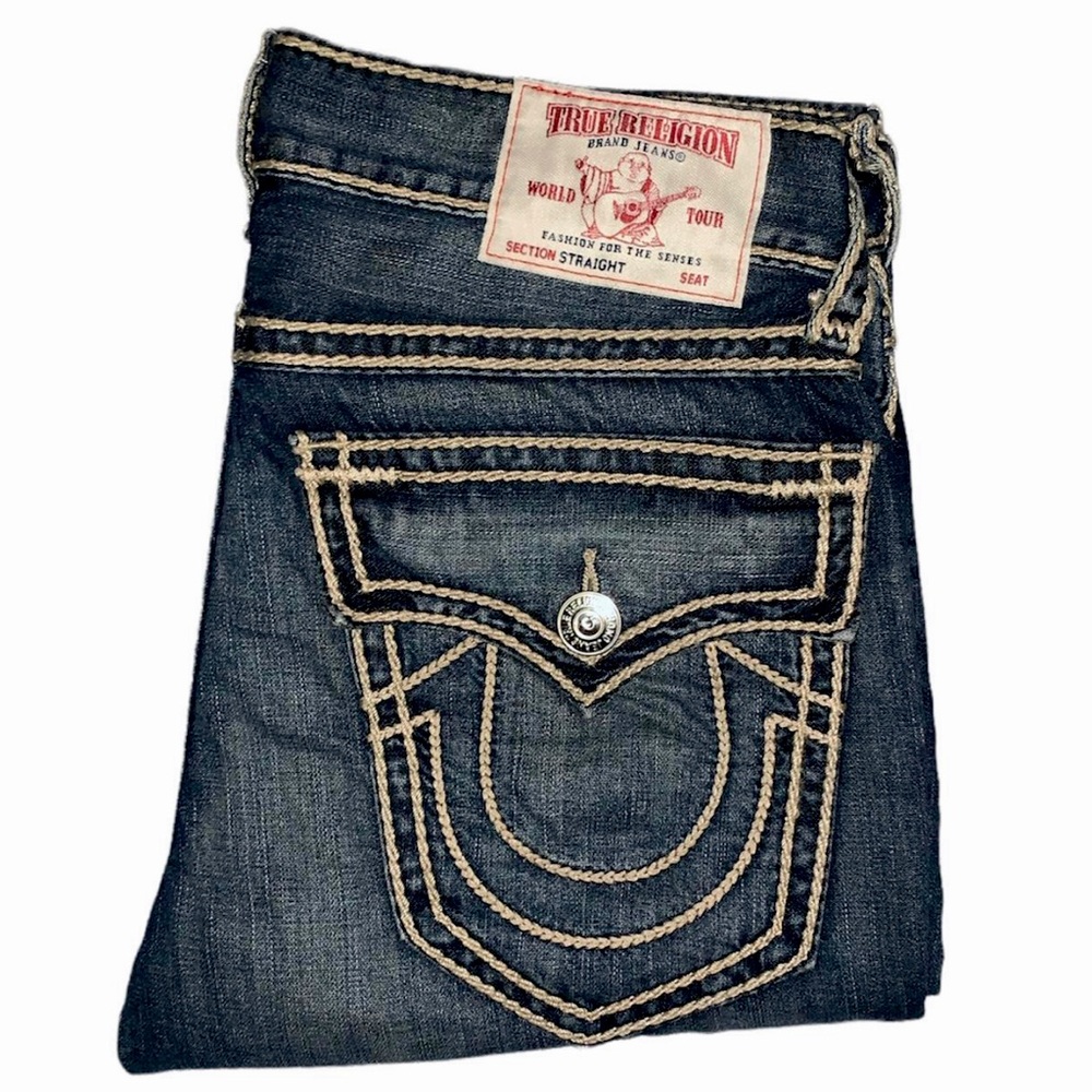 HARD ASL DARK BLUE 36X30 STUPID RARE TAN ROPE STITCH STRAIGHT FIT TRUES